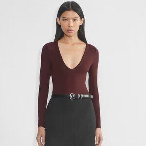 Aritzia Babaton Long Sleeve V-Neck Bodysuit in Burnt Orange